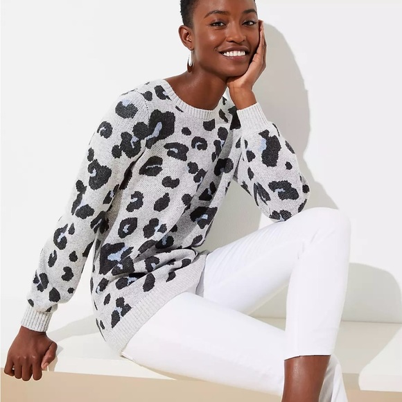 NWOT LOFT Leopard Jacquard Sweater - Picture 2 of 4